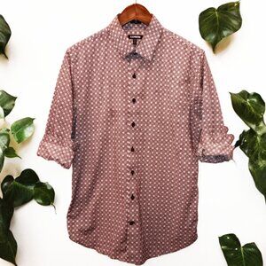 Express ★ Men's Casual Button-Up Dress Shirt ★ Bubblegum Pink Geometric Print